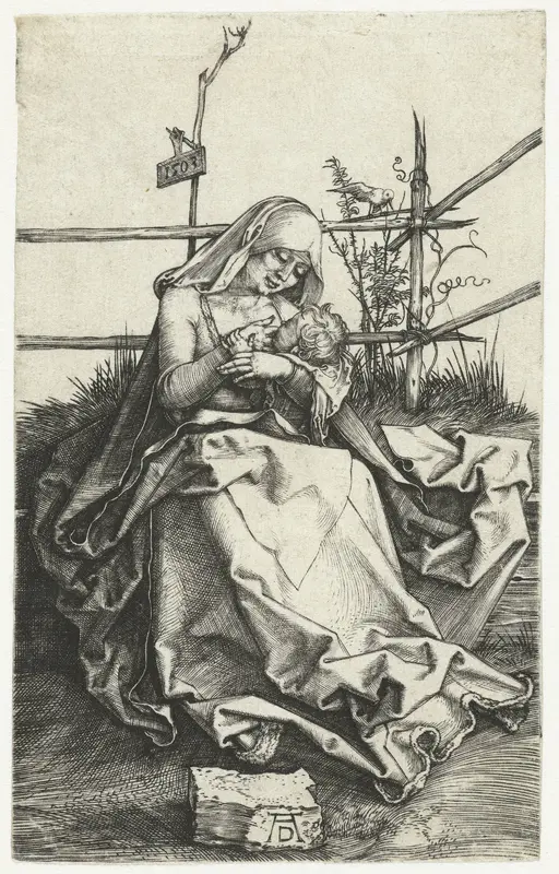 Maria met kind aan de borst bij een hek Wall Art by Unknown - High-Resolution Digital Print