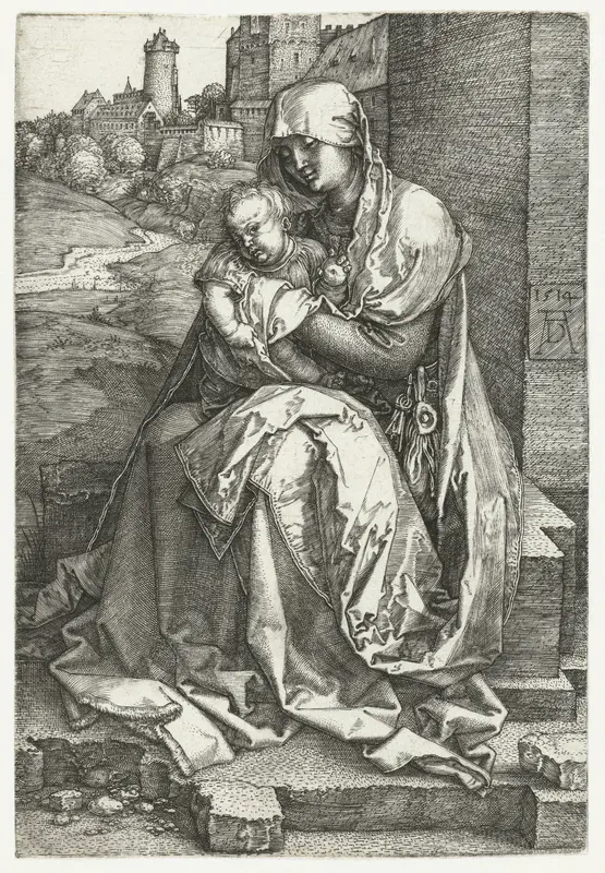 Maria met kind bij een muur Wall Art by Unknown - High-Resolution Digital Print
