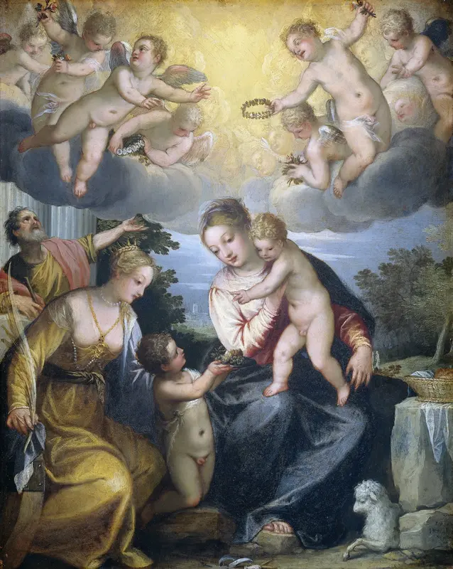 Maria met kind, de kleine Johannes en de heilige Catharina Wall Art by Hans Rottenhammer (I) - High-Resolution Digital Print