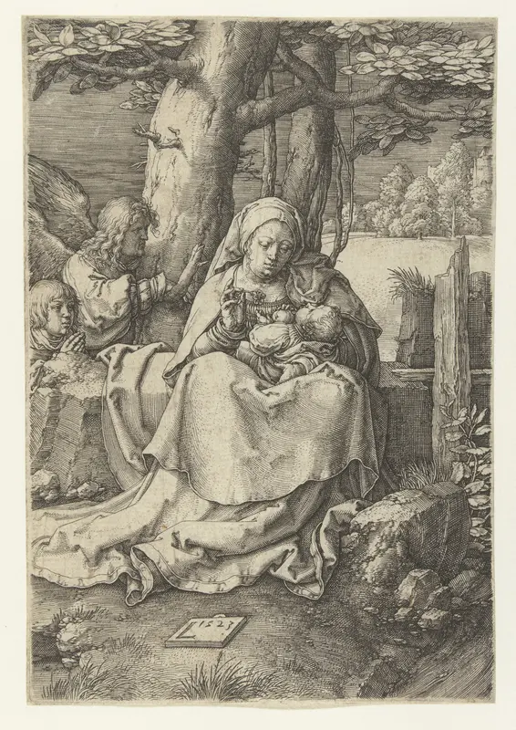 Maria met kind, een engel en een jongen Wall Art by Unknown - High-Resolution Digital Print
