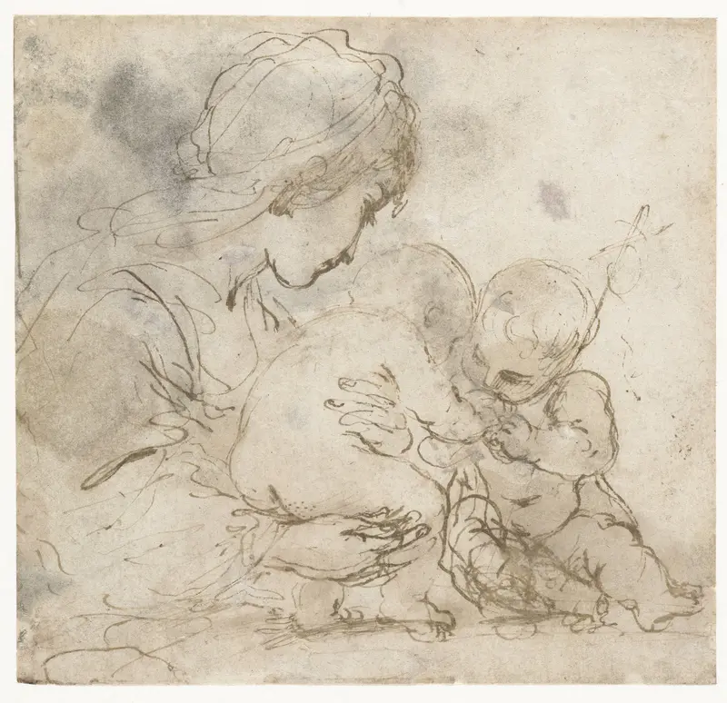 Maria met kind en Johannes de Doper Wall Art by Guercino - High-Resolution Digital Print