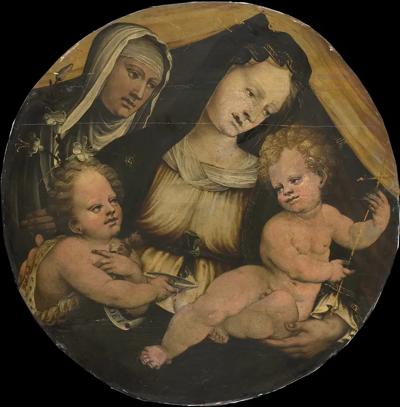 Maria met kind, Johannes de Doper en de heilige Clara Wall Art by anonymous - High-Resolution Digital Print
