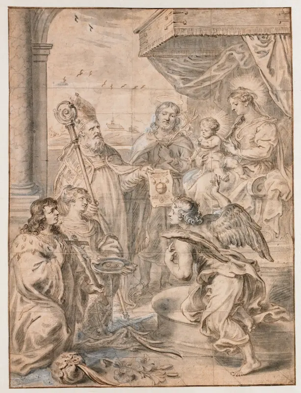 Maria met kind op troon aanbeden door drie heiligen Wall Art by Abraham van Diepenbeeck - High-Resolution Digital Print