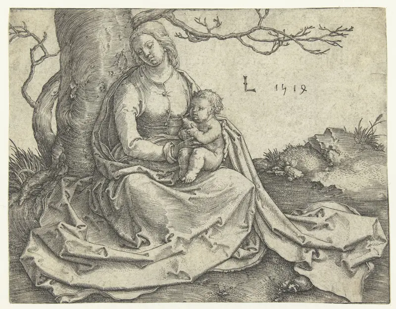 Maria met kind zittend onder een boom Wall Art by Unknown - High-Resolution Digital Print