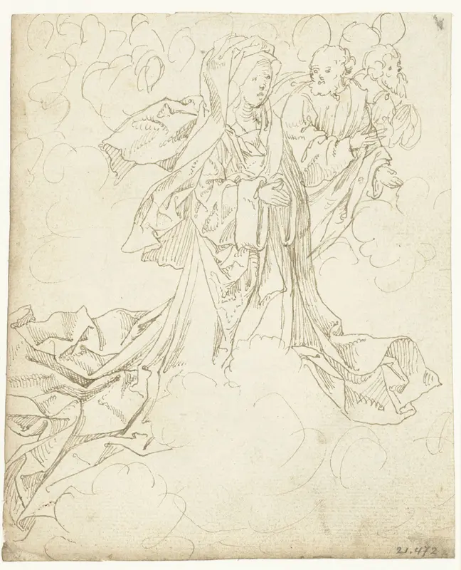 Maria met twee heiligen tussen de wolken Wall Art by Unknown - High-Resolution Digital Print