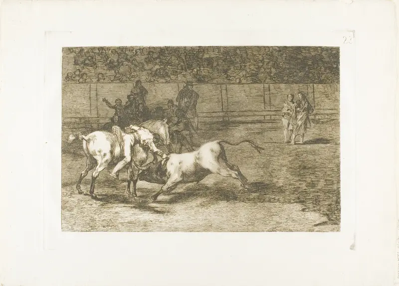 Mariano Ceballos, alias the Indian, kills the bull from his horse, plate 23 from The Art of Bullfighting