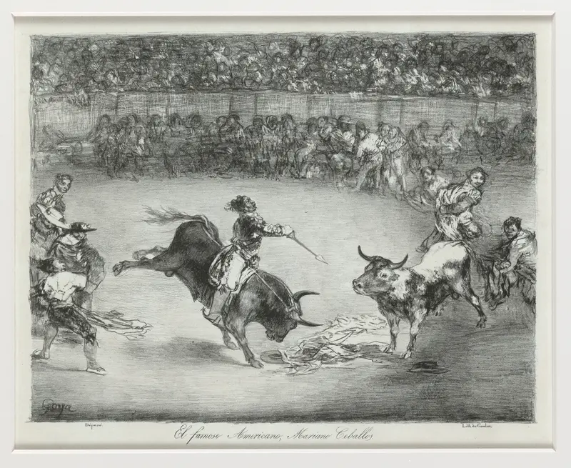 Mariano Ceballos riding a bull, from the 'Bulls of Bordeaux'