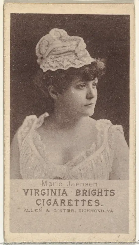 Marie Jaensen, from the Actresses series (N67) promoting Virginia Brights Cigarettes for Allen & Ginter brand tobacco products Wall Art by Allen & Ginter - High-Resolution Digital Print