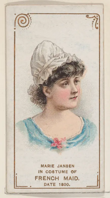 Marie Jansen in costume of French maid in 1800, from the set Actors and Actresses, First Series (N70) for Duke brand cigarettes Wall Art by W. Duke, Sons & Co. - High-Resolution Digital Print