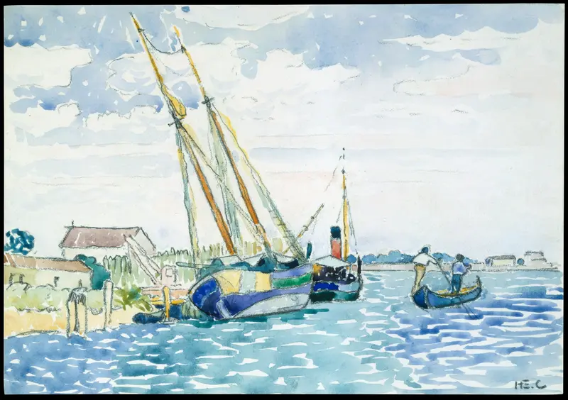 Marine Scene (Boats near Venice) Wall Art by Henri-Edmond Cross (Henri-Edmond Delacroix) - High-Resolution Digital Print