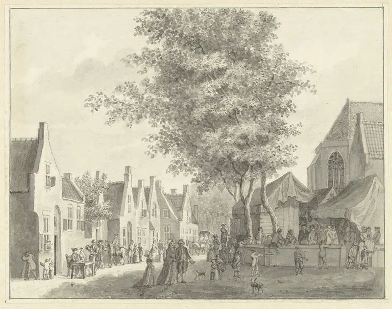 Markt in het dorp Valkenburg Wall Art by Hermanus Petrus Schouten - High-Resolution Digital Print