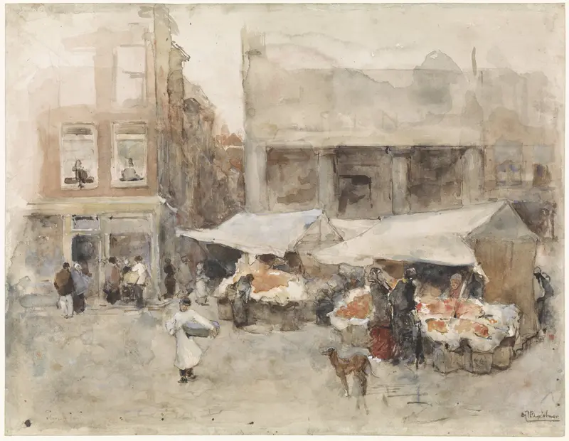 Markt met bloemenstalletjes in Rotterdam Wall Art by Unknown - High-Resolution Digital Print