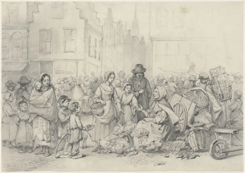 Marktplein met groenteverkoopster Wall Art by Willem Pieter Hoevenaar - High-Resolution Digital Print