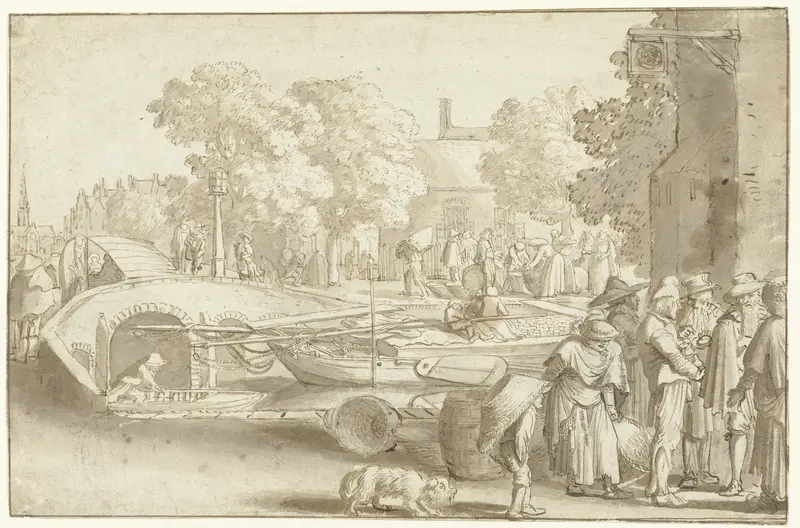 Marktscène bij een gracht te Haarlem Wall Art by Jan van de Velde (II) - High-Resolution Digital Print