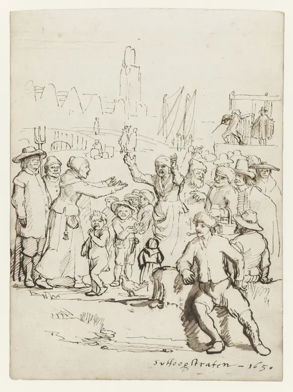 Marktscène met ruziënde vrouwen Wall Art by Unknown - High-Resolution Digital Print