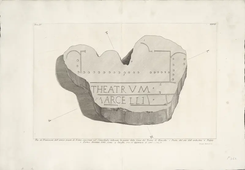 Marmerfragment met plattegrond van Theater van Marcellus te Rome Wall Art by Unknown - High-Resolution Digital Print