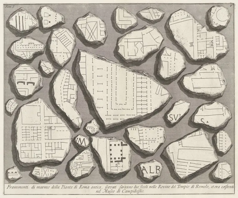 Marmerfragmenten met delen van een plattegrond van Rome Wall Art by Giovanni Battista Piranesi - High-Resolution Digital Print