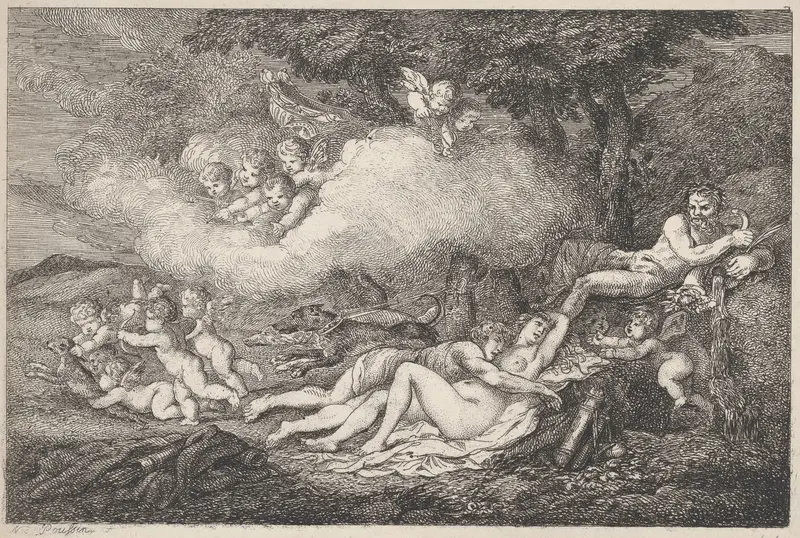 Mars and Sleeping Venus with Putti Wall Art by Thomas Rowlandson - High-Resolution Digital Print