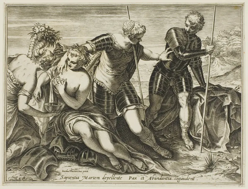 Mars Driven Away from Peace and Abundance by Minerva Wall Art by Agostino Carracci - High-Resolution Digital Print