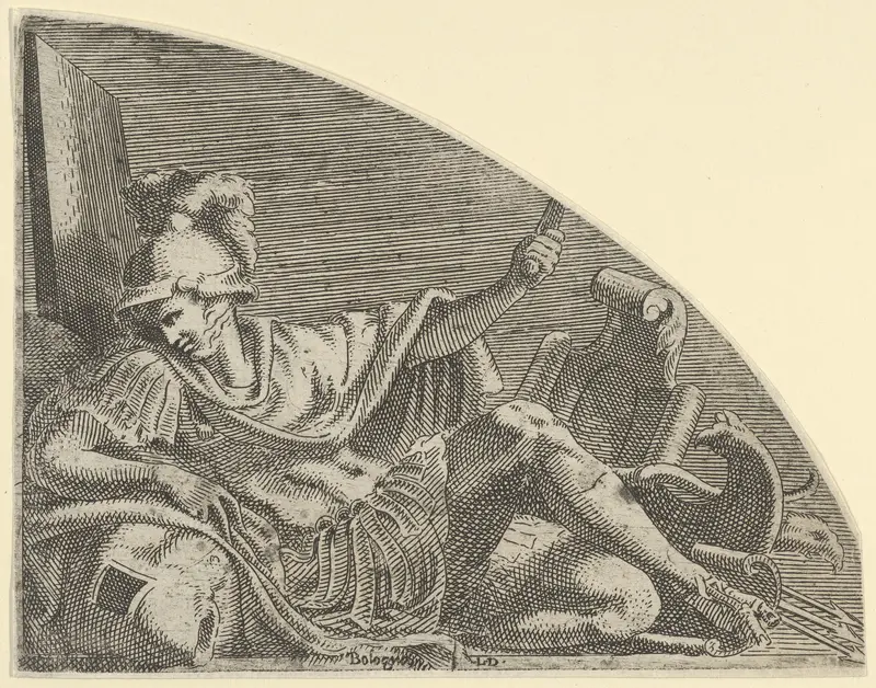 Mars seated on his Trophies Wall Art by Léon Davent - High-Resolution Digital Print