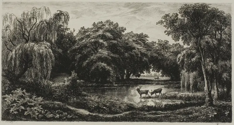 Marsh with Stags Wall Art by Charles François Daubigny - High-Resolution Digital Print