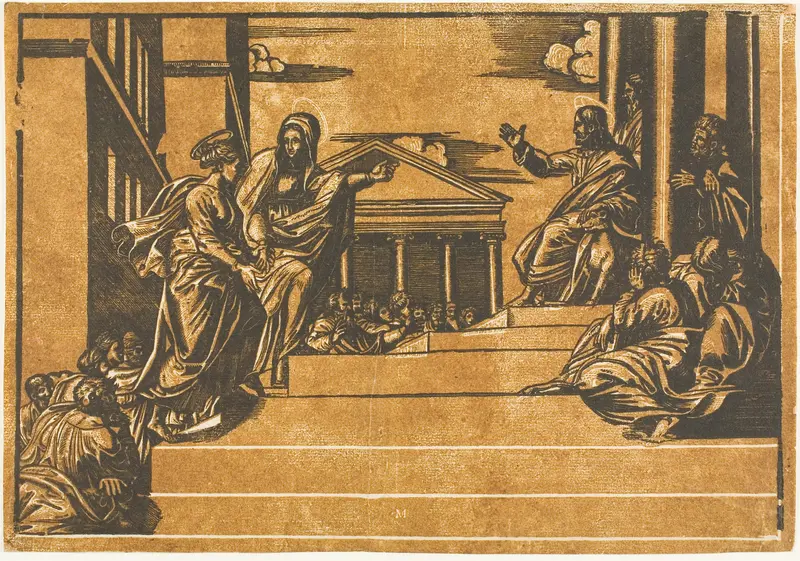 Martha and Magdalen Ascending the Steps of the Temple Wall Art by Georg Matheus - High-Resolution Digital Print