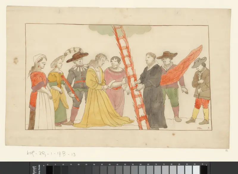 Martin Luther biedt een vrouw een stekelige ladder naar de hemel aan Wall Art by anonymous - High-Resolution Digital Print