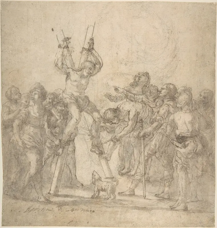 Martydom of Saint Andrew (recto); Head of a Woman (verso) Wall Art by Anonymous, Italian, Roman-Bolognese, 17th century - High-Resolution Digital Print