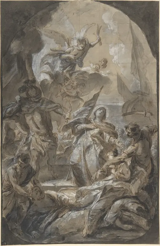 Martyrdom of Saint Ursula? Saint Paula? Wall Art by Anonymous, Italian, Roman-Bolognese, 17th century - High-Resolution Digital Print