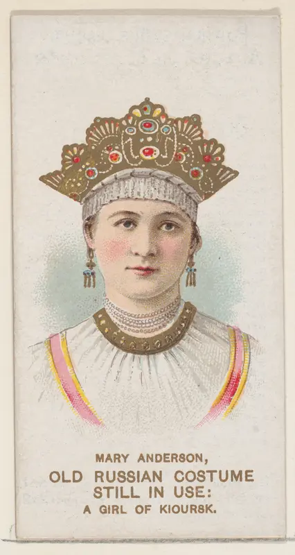 Mary Anderson in Old Russian Costume as a Girl of Kioursk, from the set Actors and Actresses, First Series (N70) for Duke brand cigarettes Wall Art by W. Duke, Sons & Co. - High-Resolution Digital Print