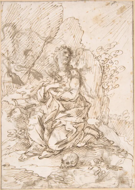 Mary Magdalen in the Wilderness Wall Art by Anonymous, Italian, Roman-Bolognese, 17th century - High-Resolution Digital Print