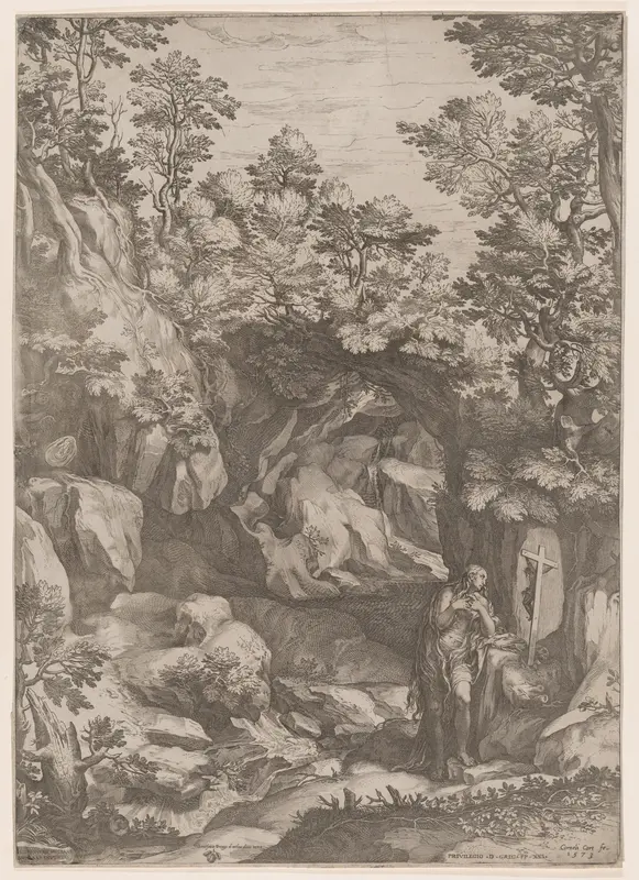 Mary Magdalen Repentant in the Wilderness Wall Art by Cornelis Cort - High-Resolution Digital Print