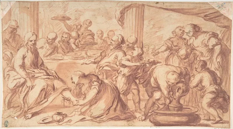 Mary Magdalen Washing Christ's Feet Wall Art by Anonymous, Italian, Roman-Bolognese, 17th century - High-Resolution Digital Print