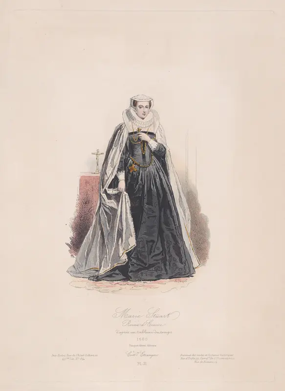 Mary, Queen of Scots (from "Modes et Costumes Historiques Étrangers," plate 21) Wall Art by Hippolyte-Louis-Emile Pauquet - High-Resolution Digital Print