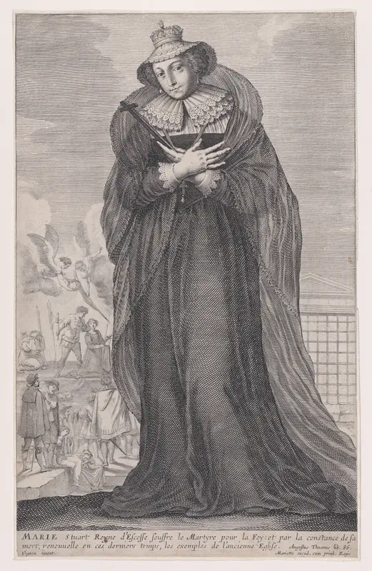 Mary, Queen of Scots with the scene of her execution (from "La Gallerie des Femmes Fortes," page 350) Wall Art by Gilles Rousselet - High-Resolution Digital Print