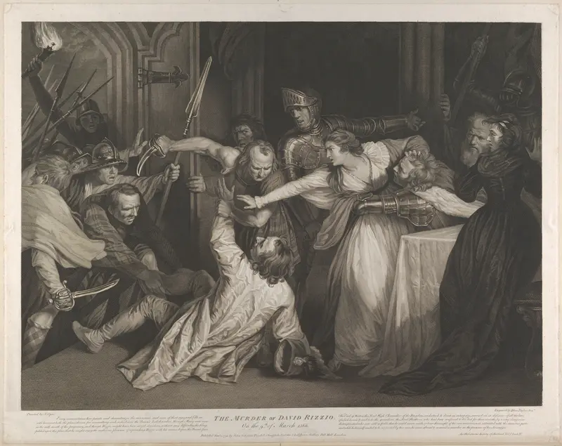 Mary, Queen of Scots witnessing the murder of David Rizzio Wall Art by Isaac Taylor, Jr. - High-Resolution Digital Print