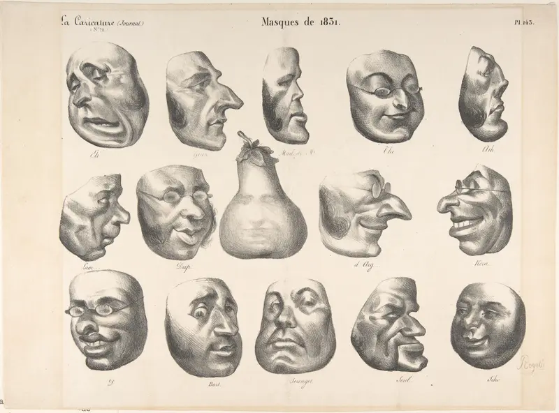 Masks of 1831, published in La Caricature Wall Art by Honoré Daumier - High-Resolution Digital Print