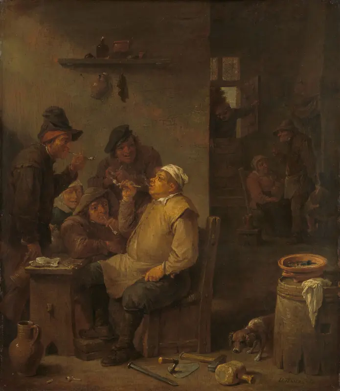 Mason Smoking with Companions in a Tavern Wall Art by David Teniers (II) - High-Resolution Digital Print