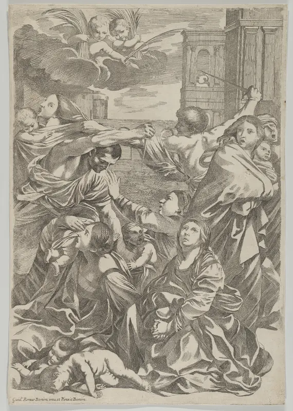 Massacre of the Innocents; group of women and children being attacked, two angels at upper left, after Reni Wall Art by Anonymous - High-Resolution Digital Print