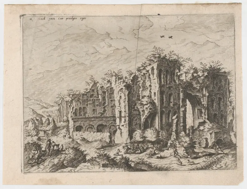 Massive Ruins with Many Figures in the Foreground, from "Roman Ruins and Buildings" Wall Art by Johannes van Doetecum I - High-Resolution Digital Print