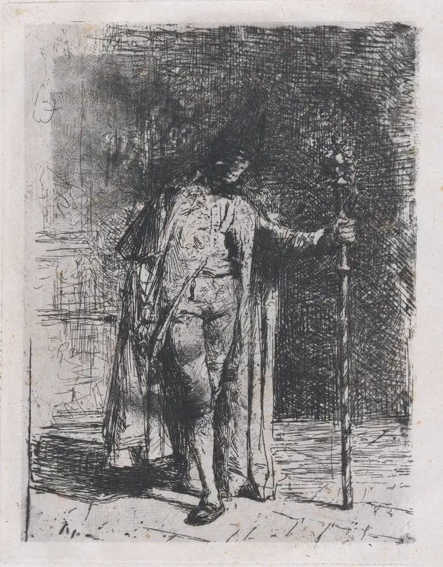 Master of ceremonies, a man standing facing the viewer holding a staff in his left hand Wall Art by Mariano Fortuny, 1838–1874 - High-Resolution Digital Print