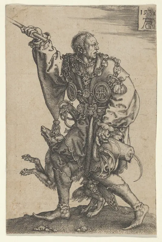 Master of Ceremonies with a Dog, from "The Large Wedding Dancers" Wall Art by Heinrich Aldegrever - High-Resolution Digital Print