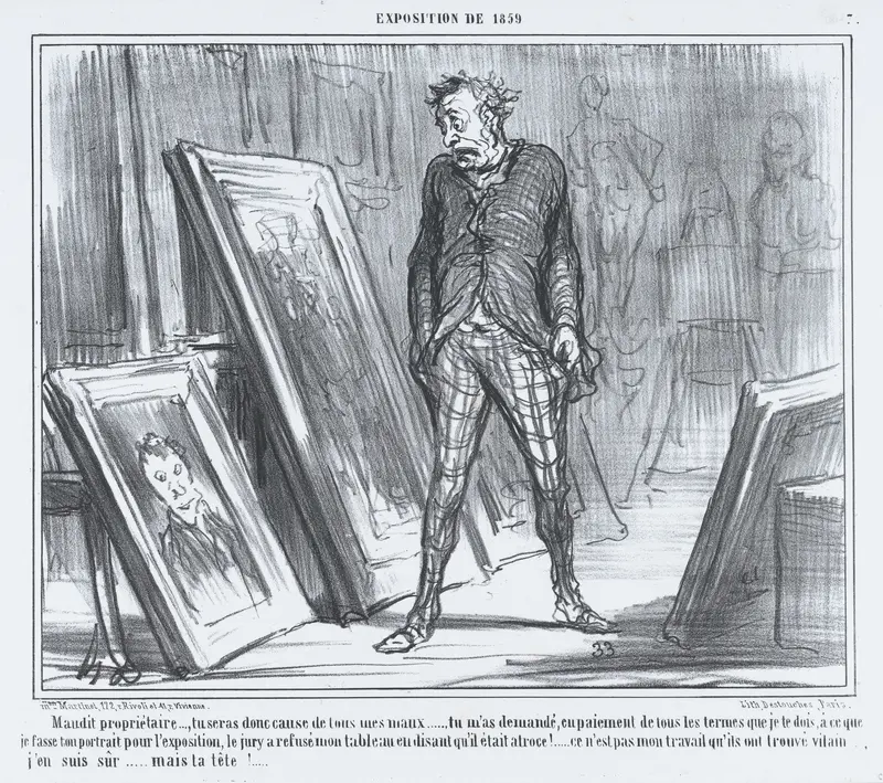 Maudit propriétaire..., tu seras donc cause de tous mes maux..., from L'Exposition de 1859, published in Le Charivari, April 26, 1859 Wall Art by Honoré Daumier - High-Resolution Digital Print
