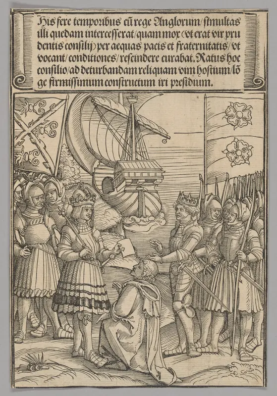 Maximilian and Henry VII of England, plate 11 from Historical Scenes from the Life of Emperor Maximilian I from the Triumphal Arch Wall Art by Erhard Schön - High-Resolution Digital Print