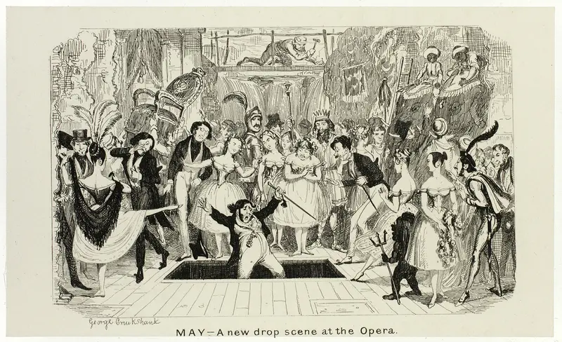 May - A New Drop Scene at the Opera from George Cruikshank's Steel Etchings to The Comic Almanacks: 1835-1853 Wall Art by George Cruikshank - High-Resolution Digital Print