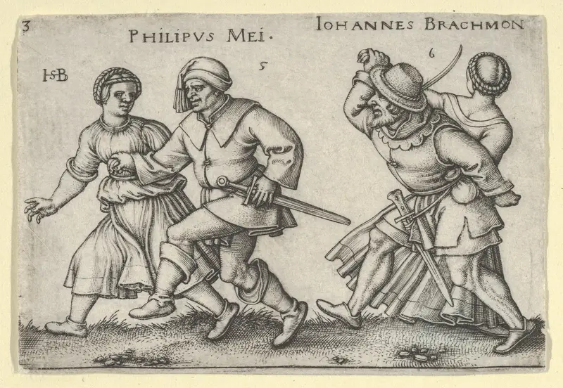 May and June from "The Peasants' Feast" or "The Twelve Months" Wall Art by Sebald Beham - High-Resolution Digital Print