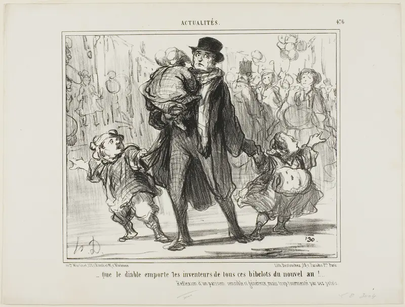 “- May the devil get the inventor of all these New Year's presents!” Reflection of a sensitive, generous but tormented Parisian father, plate 476 from Actualités