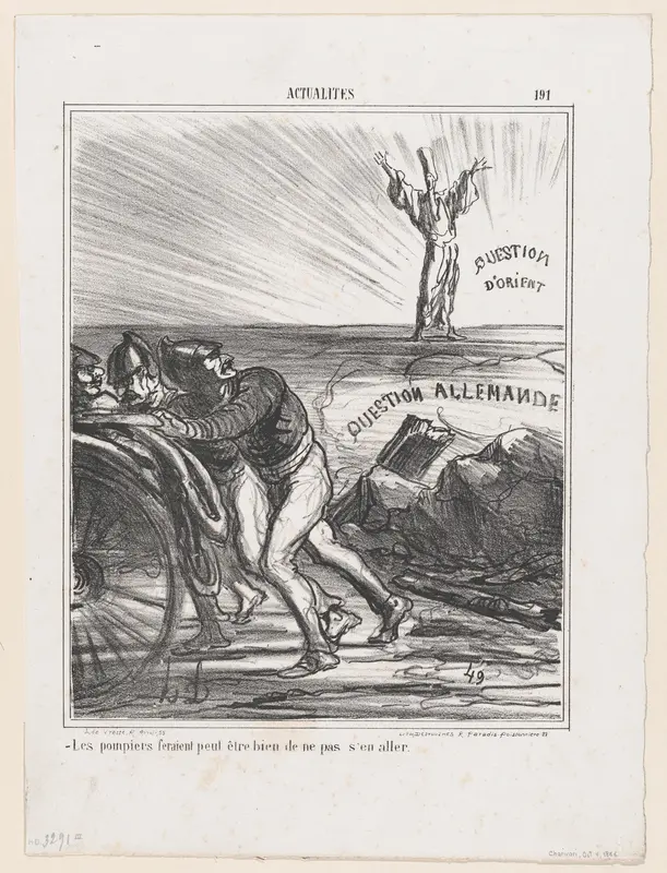 Maybe the firemen really shouldn't leave just yet, from 'News of the day,' published in "Le Charivari" Wall Art by Honoré Daumier - High-Resolution Digital Print