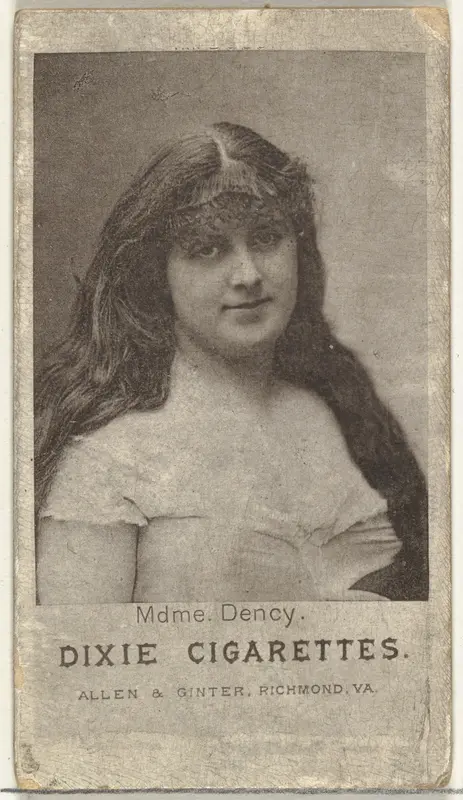 Mdme. Dency, from the Actresses series (N67) promoting Dixie Cigarettes for Allen & Ginter brand tobacco products Wall Art by Allen & Ginter - High-Resolution Digital Print