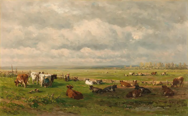 Meadow Landscape with Cattle Wall Art by Willem Roelofs (I) - High-Resolution Digital Print